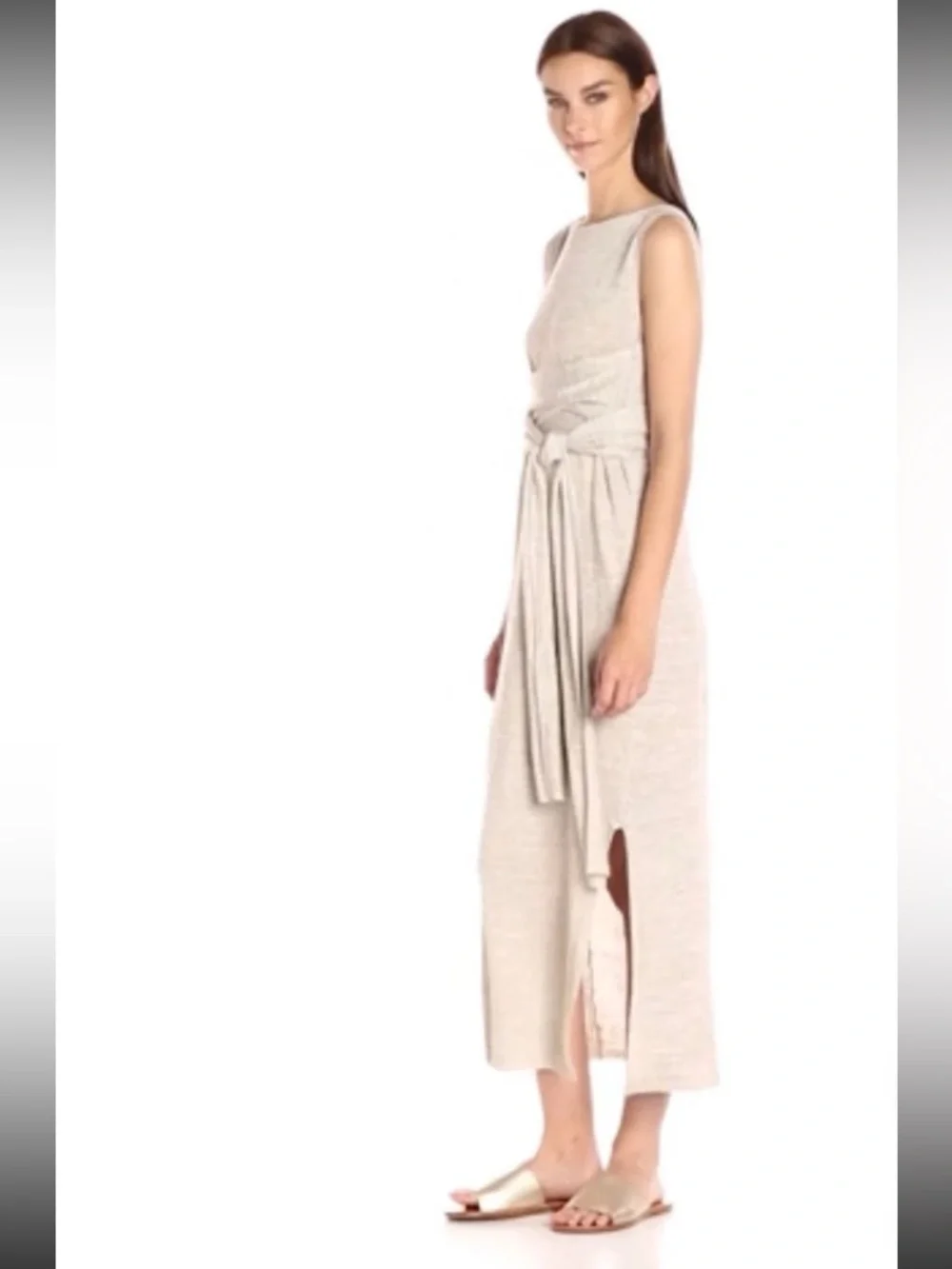 Theory Linen Blend Dantine Sag Harbor Tie Waist Wrap Midi Dress Oatmeal 
Medium - Picture 7 of 14